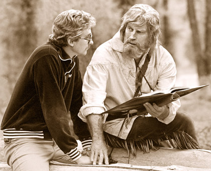 Fraser and Charlton discussing a scene from Mountain Men.